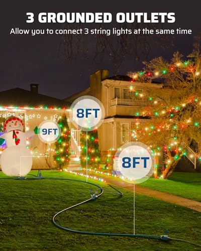 DEWENWILS 25Ft Outdoor Extension Cord, Evenly Spaced 3 Outlets Plugs with Safety Cover, 16/3 SJTW Weatherproof Wire for Outdoor String Lights, ETL Listed (Pack of 2) - Image 2