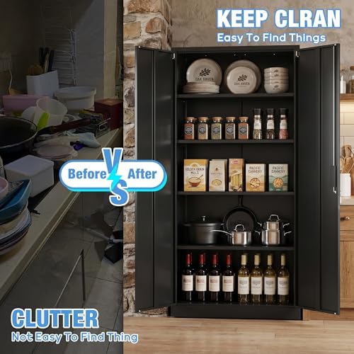 SUXXAN Metal Storage Cabinet with Doors and Shelves, 71" H Locking Steel Garage Cabinet for Home Office Studio Pantry,Tall Tool File Cabinet Black, Assembly Require - Image 3