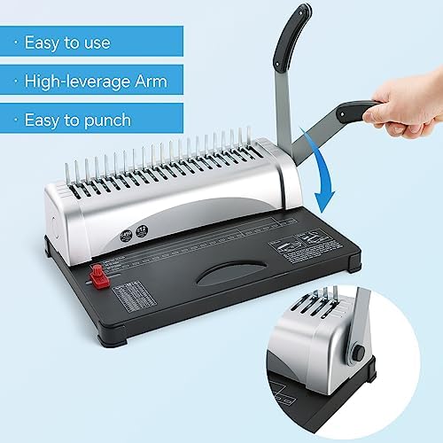 FLKQC 21 Hole Comb Binding Machine with 100PCS 3/8'' Plastic Comb Spines - Image 4