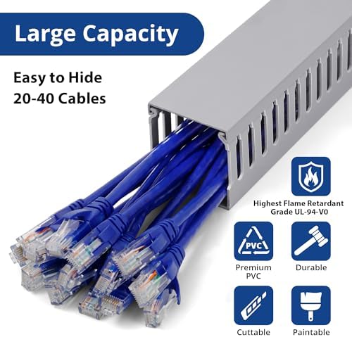 2" H x 2" W Cable Raceway, 99in Under Desk Wire Management Channel, Grey - Image 3