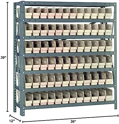 Quantum Storage Systems 1239-100IV Solid Heavy Duty 7 Shelves 72 Economy Ivory Bins 39" H x 36" W x 12" D - Image 2