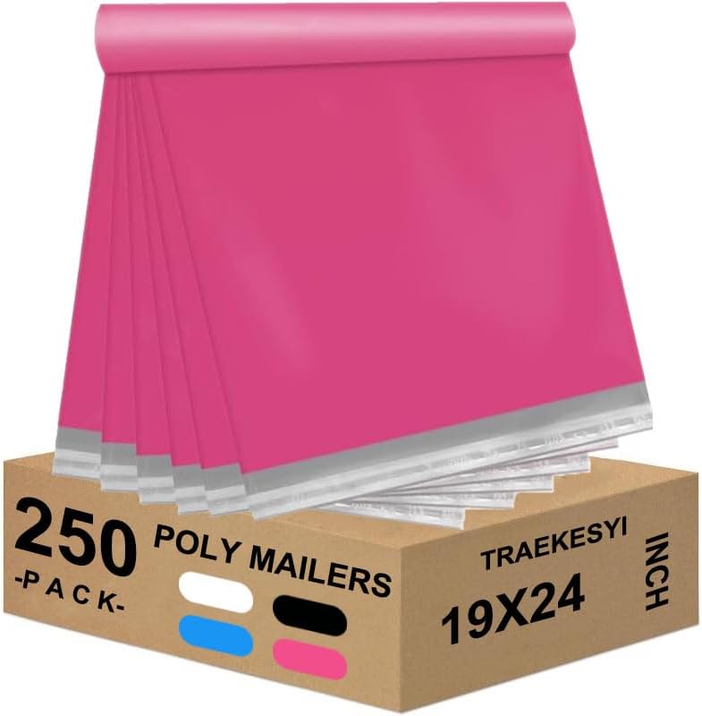 Pink Poly Mailers 19x24 Inch, 250 Pack Self-Seal Shipping Bags by Unknown