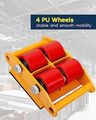 FAHKNS Machinery Moving Skate 6T Heavy Duty Machine Skates with Non-Slip Cap, 4 PU Rollers for Heavy Duty Industrial Moving Equipment - Image 4