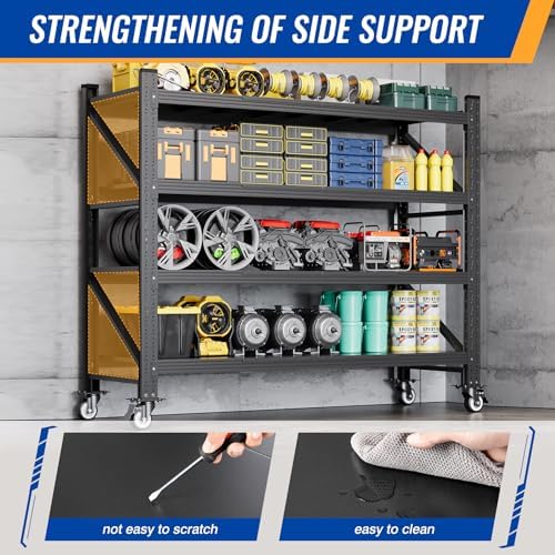 BYNSOE 55" W Storage Shelves with Wheels 3000lbs Garage Metal Shelving Heavy Duty Garage Shelves Adjustable Storage Shelves for Industrial, Factory (Black, 55" W X 23.6" D X 75.5" H) - Image 5