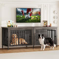 DUMOS 63" Dog Crate Furniture for 2 Dogs with Divider, Gray Wood Grain by DumosLifestyle
