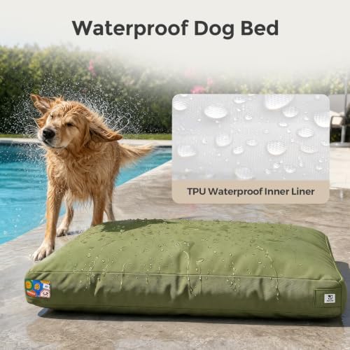 Sytopia 42 Inch Indestructible Dog Bed for Extra Large Dogs, Durable Canvas Chew Proof Dog Bed with Waterproof Machine Washable Removable Cover, Indoor Outdoor Patio Pet Pad for Crate, Green - Image 3