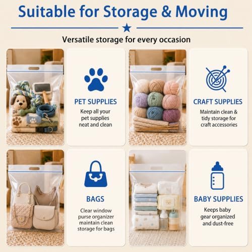 5 Gallon Extra Large Zipper Bag, 18” x 24” Clear Plastic Zip Bag with Handle for Storage, Moving Travel, 2mil Thick Resealable Lock, 20 pack - Image 4