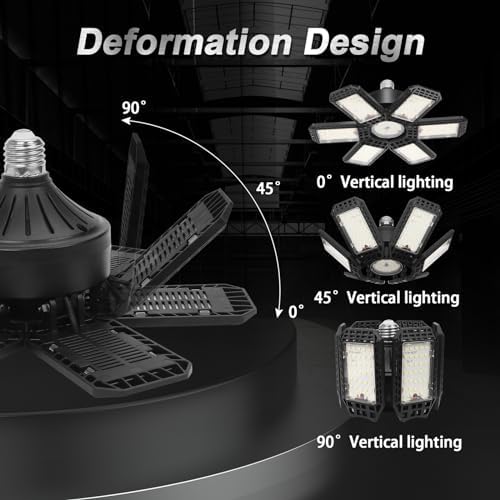 AUDLES 6 Pack LED Garage Light, 200W 20000LM 6500K LED Shop Lights, Garage Lights Ceiling Led with 6+1 Deformable Panels, Screw in E26/E27 Socket Bulb for Warehouse, Workshop, Basement, Barn Lighting - Image 3