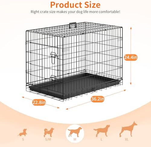 FDW | 36" Foldable Metal Dog Crate | Dark Black | Cage for Medium Dogs - Image 6