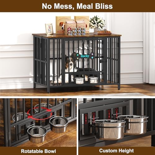 Easycom Foldable Dog Crate Furniture for Large Dogs 35-60 lb, Rustic Brown - Image 4