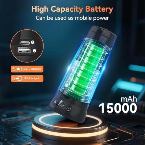 Rechargeable Camping Light with Stand 7 ft Max Height, 15000mAh Portable Cordless LED Work Light, 5500 Lumen 6500/4500/3500K Dimmable Emergency Flashlight with Detachable Tripod, Black - Image 2