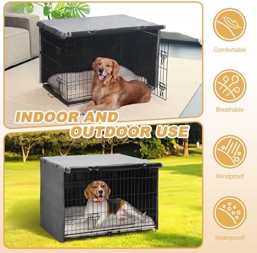 Akinerri Dog Crate Cover, Double Door Waterproof Kennel Cover, 42 in Grey - Image 5