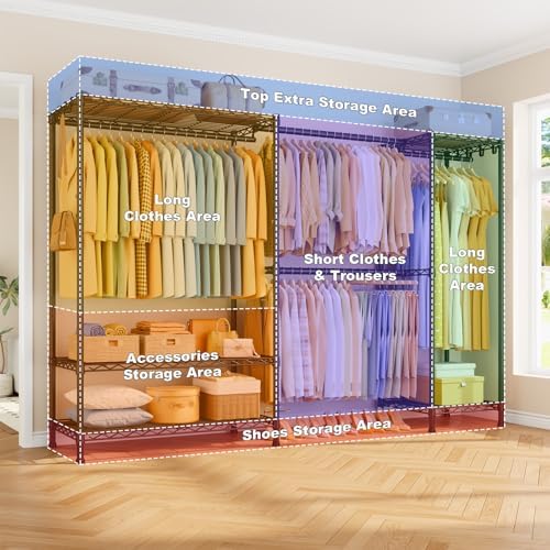 ULIFHOME E17 Heavy-Duty Clothes Rack with 2 Expandable Hanging Rods, Black - Image 6