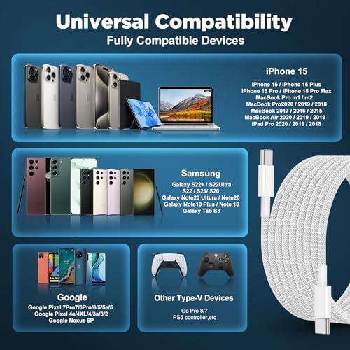 UCALMA USB C to USB C Cable [6FT+6FT+10FT] 3Pack 60W Long iPhone 17 16 15 Charger Cord Type C to C Cable Fast Charging for Apple iPhone 17 16 15 Pro Max Plus/MacBook Air/iPad Air/Samsung Galaxy - Image 6