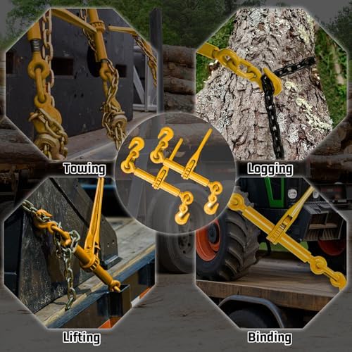 Ratchet Chain Binders 1/4''- 5/16'', Load Binder with G70 Grab Hooks, Adjustable 1/4" Binder for 1/4 Chains, 2200 Pounds Working Load Limit- Heavy Duty Ratchet Binders for Towing (2 Pack) - Image 7
