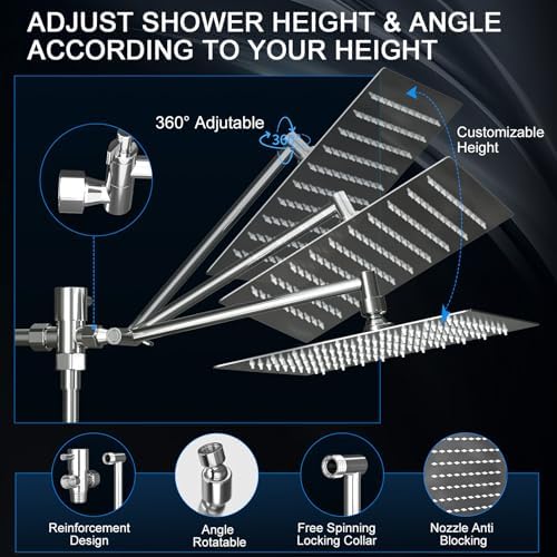Shower Head, Rain Shower Head with Handheld Spray Combo, 10 Inch Adjustable High Pressure Rainfall Shower Head, Dual Showerhead Set with Extension Arm and 60 Inch Long Shower Hose (Silver) - Image 6