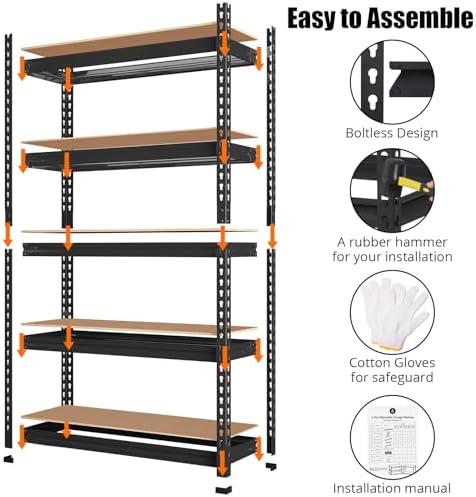 Takywep Heavy Duty Storage Shelves 48" x 24" x 72", 5 Tier Durable Metal Construction, Adjustable Shelving, Storage Utility Rack Shelf Unit for Garage, Kitchen, Warehouse - Image 6