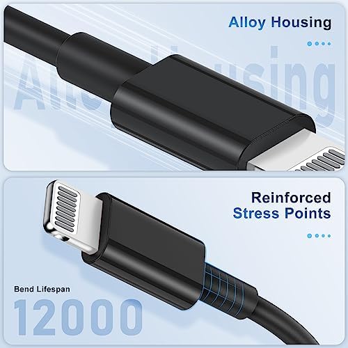 3 Pack Apple MFi Certified iPhone Charger Cable 6ft, Apple Lightning to USB Cable Cord 6 Foot, 2.4A Fast Charging Apple Phone Long Chargers for iPhone 14/13/12/11/11Pro/ X/XS/XR/XS Max/8/7/6 Black - Image 3