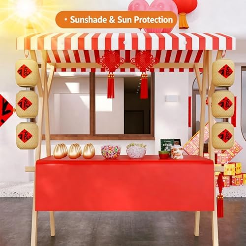 Portable Vendor Cart Mobile Vendor Stand Thickened Wooden Frame Easy Setup 140kg Load Capacity 360° Swivel Wheels Outdoor Cart for Farmers Market Party Events Display(Red+Yellow,150cm(59in)) - Image 2