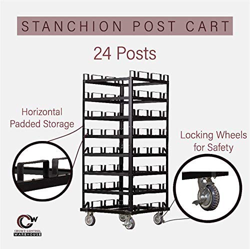 Trafford Industrial Stanchion Post Cart, 24 Posts, Horizontal Padded Storage - Image 3