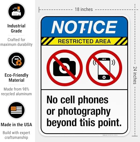 No Cell Phones Or Photography Beyond This Point Sign, ANSI Notice Sign, - Image 3