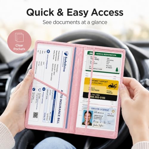 Car Registration and Insurance Card Holder, PU Leather, Pink - Image 5
