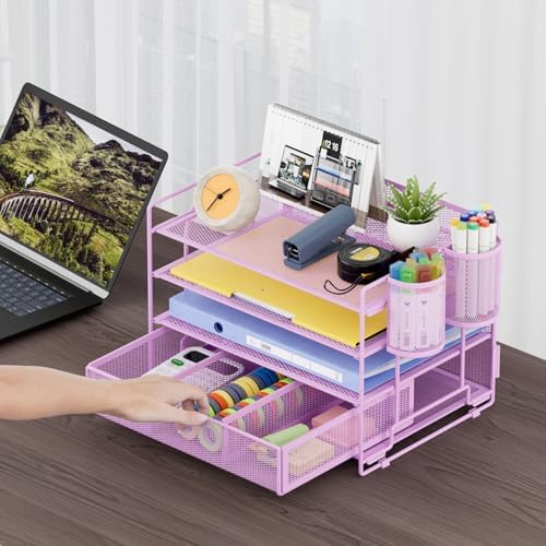 Marbrasse Desk Organizer, 4-Tier Paper File Letter Tray, Purple - Image 3
