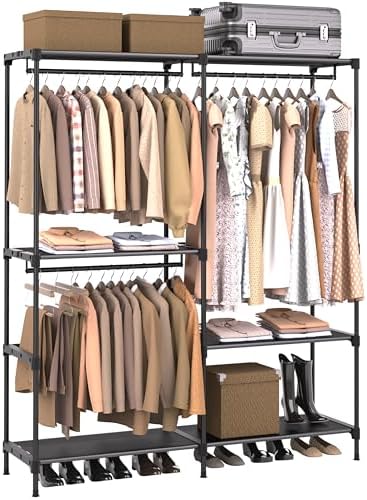 CASAMAYA Clothes Rack, Portable Closet, 54.3 Inch Large Capacity Wardrobe Closet, Clothes Storage Organizer with Shelves and 3 Hanging Rods, Easy to Assembly, Black PCT022B01 by Unknown