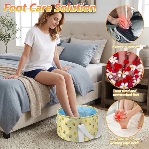 Foldable Bucket for Soaking Feet, Portable Foot Bath Tub Spa Basin Yellow Footbath Bucket for Travel Home Pedicure Outdoor Camping/Wash Face Vegetables Fruits(Yellow) - Image 2