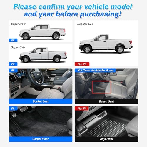 Cartist Floor Mats for 2015-2026 Ford F-150/2022-2026 F-150 Lightning/2017-2025 Raptor, All Weather Floor Liners for F-150 Accessories, Heavy Duty TPE Car Mats - Front Row Only - Image 2