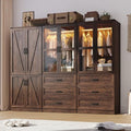 Hlivelood 75" Tall Farmhouse 6 Doors Armoire Wardrobe Closet with 6 Drawers and LED,Freestanding Closet Wardrobe Cabinet for Bedroom with Hanging Rod,Wooden Armoire Storage Cabinet(Brown 6 Doors 2) by Hlivelood