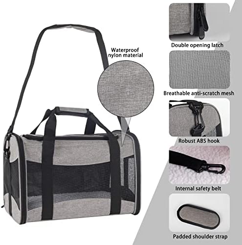 Cat Carrying Case - Pet Carrier Airline Approved, Protable and Breathable Pet Travel Carrier Removable Fleece Pad, Collapsible Cat Carrier Dog Carrier for Medium Cats Small Cats Dogs (Grey&Black M) - Image 3