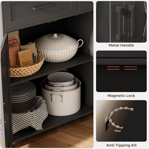 Homhedy Coffee Bar Storage Cabinet with Drawers, Kitchen Buffet Cabinet - Image 6