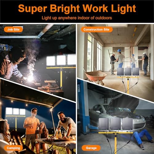 30000Lumen LED Work Lights with Stand, 3 Head Tripod Work Light 16.5FT Power Cord IP65 Waterproof, Portable Telescoping Flood Light for Construction Site Garage Workshop Indoor Outdoor Lighting - Image 5