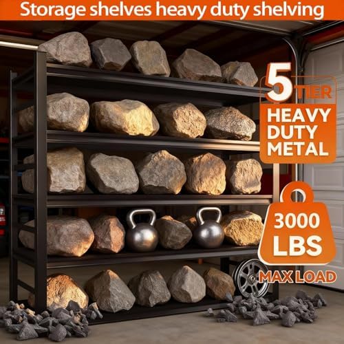 72"H Metal Garage Shelving Unit, Heavy Duty 5-Tier Adjustable Storage shelves, Steel Shelving, 3000 LBS Capacity, Industrial Shelves for Heavy Tools and Equipment, Ideal for Garage, Basement, Black - Image 4