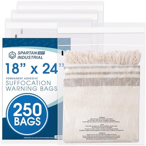18" X 24" (250 Count) Self Seal Clear Poly Bags with Suffocation Warning by SpartanIndustrial