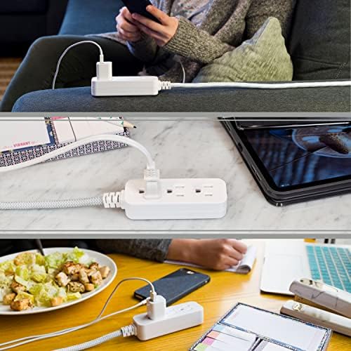 Cordinate 3 Outlet Power Strip Surge Protector Indoor Outdoor Extension Cord 14 Gauge 10 Ft 3 Prong Braided Extension Cords Flat Extension Cord Heavy Duty ETL Listed White 37914 (Pack of 12) - Image 6