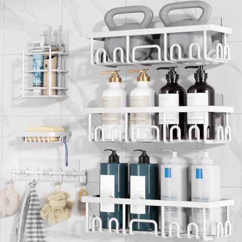 Veken Shower Caddy 6-Pack with Hooks, Bathroom Organizers & Storage, White by Veken