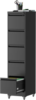 5 Drawers Filing Cabient with Wheel, File Cabinet with Lock, Steel Vertical by Unknown