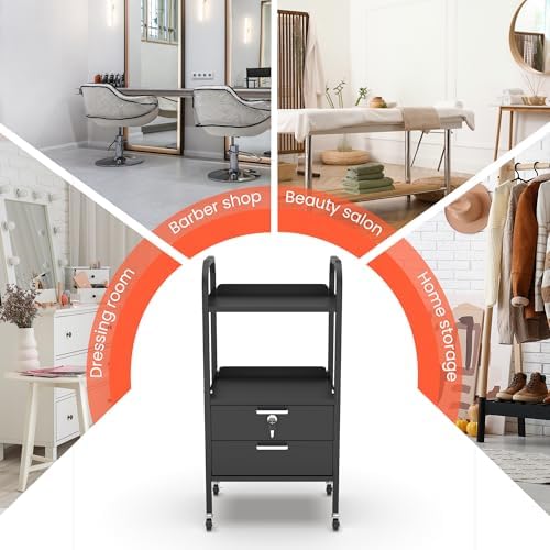 TASALON Metal Salon Trolley Cart with Wheels & Lockable Drawers – 4-Tier Hair Stylist Rolling Tray Cart, Barber & Esthetician Station Organizer, Beauty Salon Equipment & Spa Storage Cabinet - Image 7