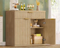 TEENFON 31.5" W Fluted Buffet Cabinet with Storage, Sideboard Cabinet, Coffee Bar Cabinet with 2 Doors and Adjustable Shelf for Living Room, Kitchen, Entryway, Natural by TEENFON
