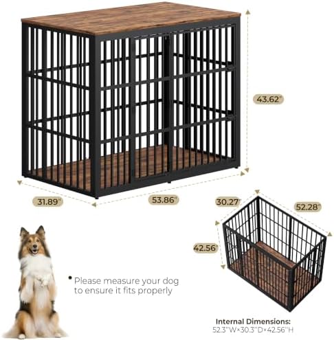 Lyromix 54" Taller Dog Crate Furniture for Great Dane, Rustic Brown - Image 7