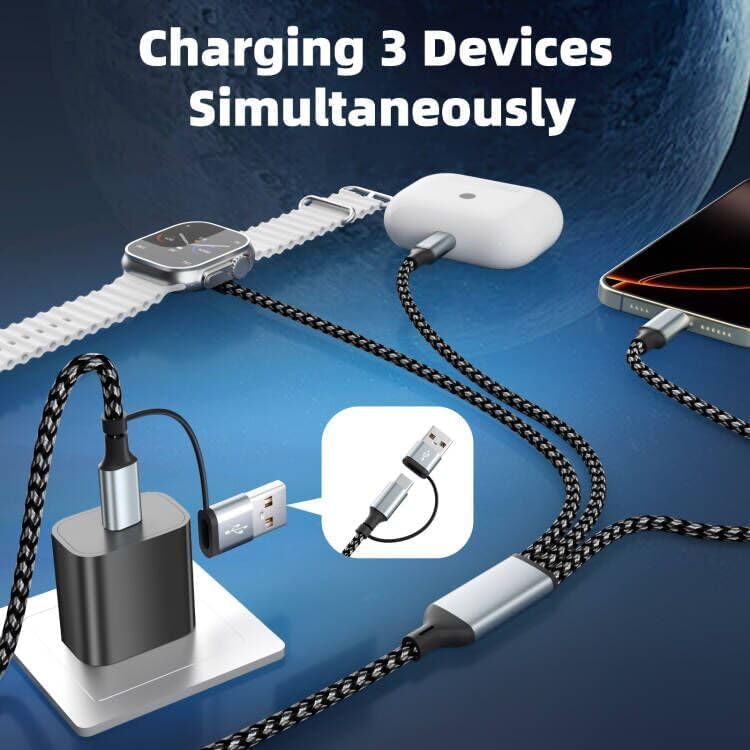 Travel Essentials 3 in 2 Multi Charging Cable for iWatch Charger/iPhone17-8 - Image 2