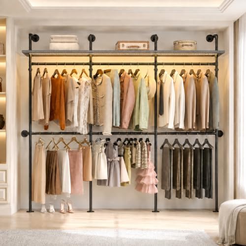 Cyclysio 118.3" Industrial Pipe Clothing Rack with LED Lights and Shelves - Image 3