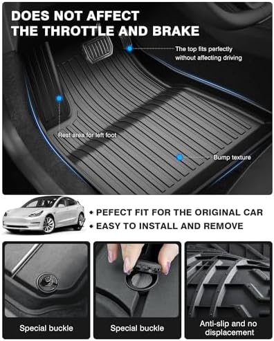 Powerty Floor Mats for 2024 2025 2026 Tesla Model 3 Highland 8 PCS Floor Cargo Liners Full Set All Weather TPE 3D 2 Row Liner Front Rear Storage Mat and Rear Seat Back Mats - Image 2
