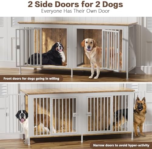 EasyCom 78.74" Dog Crate Furniture for 1 or 2 Dogs, 35-60 Pounds, White - Image 2