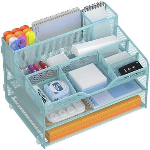 Docnest 3 Tier Mesh Desk Organizer with Letter Tray & Paper Sorter, Blue by DocNest