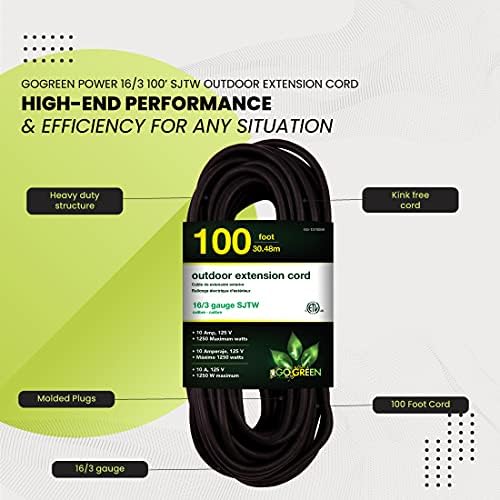 Go Green Power Inc. 16/3 100ft Black Outdoor Extension Cord - Heavy Duty, Moisture Resistant - Perfect for Tools & Equipment - GG-13700BK - Image 4