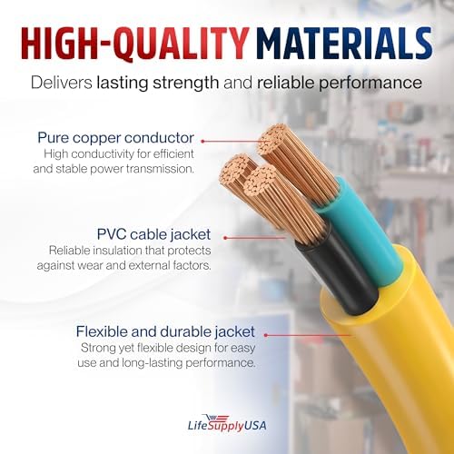 50ft Outdoor/Indoor Extension Cord 12/3 Gauge Extra Heavy Duty 3 Prong SJTW (5-15P/5-15R), Waterproof, Flexible Cold-Resistant Long Power Cord,15A 125V 1875W, Yellow by LifeSupplyUSA - Image 4