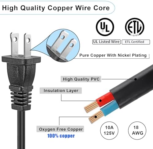 5ft Extension Cord,2 Prong Small and Thin Extension Cords,Male/Female for NEMA 1-15P to NEMA 1-15R Short Extension Cord Indoor (1, Black 5ft) - Image 2